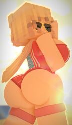 1girls 3d american_flag ass ass_focus big_ass big_breasts bikini blonde_hair breasts cuteskyler female female_only huge_ass huge_breasts light-skinned_female light_skin looking_at_viewer looking_back merica_(cuteskyler) mine-imator minecraft one-piece_swimsuit solo solo_female sunglasses wearing_sunglasses