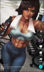 1girls abs after_workout athletic avatar_legends big_breasts blue_eyes brown_hair clothing dark-skinned_female dark_skin english_text female female_only female_protagonist fit fully_clothed human inuit korra medium_breasts monorirogue nickelodeon solo sports_bra straight_hair sweaty tattoo text the_avatar the_legend_of_korra tiktok tiktok_overlay tiktoker towel water_tribe workout_clothes yoga_pants