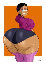 1girls 2022 aged_up ass big_ass big_breasts big_butt big_lips black_hair booty_shorts bottom_heavy breasts bubble_ass bubble_butt clothed dark-skinned_female dark_skin dimples fat_ass fat_butt female female_only hoodie huge_ass huge_breasts huge_butt hyper_bimbo jarsman_(artist) large_ass large_breasts large_butt legwear looking_at_viewer looking_back nickelodeon orange_background purple_hoodie purple_legwear purple_stockings ronnie_anne_santiago solo solo_female stockings the_casagrandes the_loud_house thick_ass thick_legs thick_thighs tied_hair white_background wide_hips