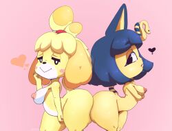 2girls amailemon animal_crossing ankha ankha_(animal_crossing) anthro ass ass_to_ass big_ass big_butt big_ears blonde_hair blue_hair bottom_heavy breasts canid canine canis curvy_figure domestic_cat domestic_dog duo felid feline felis female female_only fur furry furry_only hair heart hi_res huge_ass humanoid isabelle_(animal_crossing) mammal nintendo nude shortstack slightly_chubby tail thick_thighs video_games wide_hips yellow_body