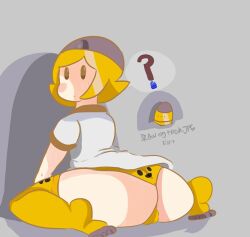 ? blush bullet_kin dated dumplis_(artist) enter_the_gungeon female gijinka mob_face panties question_mark shirt socks tagme yellow_panties