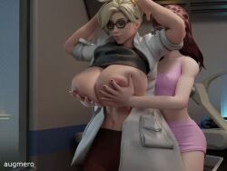 2girls 3d alternate_breast_size animated areola areolae augmero_(artist) bare_breasts big_breasts blizzard_entertainment blonde_hair boobdrop bouncing_breasts breast_drop breast_grab breast_grab_from_behind breast_squeeze breast_squish breasts brown_hair clapping_breasts d.va deforming_mesh exposed_breasts female female_focus female_only glasses groping groping_from_behind hands_on_head huge_breasts jiggle large_ass large_breasts lesbian light-skinned_female long_breasts low_breasts massive_breasts mercy nipples no_bra overwatch pale-skinned_female playing_with_breasts sagging_breasts shirt shirt_lift short_playtime sound thick_ass thick_thighs titty_drop video voluptuous yuri