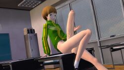 1futa 3d atlus blackchaos64 bottomless brown_hair casual clothing footwear futa_only futanari huge_cock human outerwear pale_skin persona persona_4 satonaka_chie short_hair solo solo_futa sportswear tomboy track_jacket