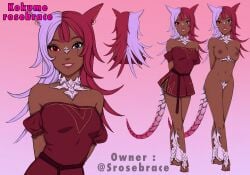 adoptable au_ra cat_ears final_fantasy final_fantasy_xiv inspyart kokume_rosebrace lizard_girl lizard_tail nude outfit pink_hair raen red_hair reference_sheet scales tail watermark