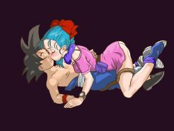 alien_boy aqua_hair bulma_briefs dark_hair dragon_ball dragon_ball_(classic) human_girl saiyan saiyan_tail son_goku son_goku_(young) teenage_boy teenage_girl teenager