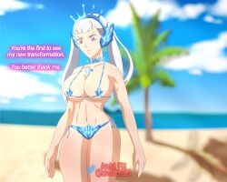 1girls anti_ph beach bikini black_clover noelle_silva silver_hair sunlight swimsuit traced