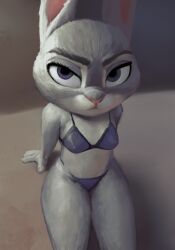 2022 anthro bra disney female fur grey_body grey_fur hi_res judy_hopps lagomorph leporid looking_at_viewer mammal panties purple_eyes qupostuv35 rabbit small_breasts solo wallpaper zootopia zootropolis