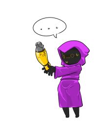 anthro black_skin bullet_kin cloak ddguy dildo enter_the_gungeon female holding_dildo holding_object o_o penis purple_cloak purple_robe robe spoken_ellipsis sweating the_cultist_(enter_the_gungeon) white_background yellow_face