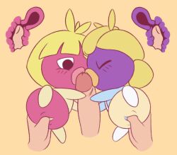 anthro big_lips blonde_hair blush clitoral_hood clitoris closed_eyes cross_section deep_penetration double_penetration fingering holding holding_penis insertion kiss kissing lips nintendo_ds_family original_character penetration penis pink_skin pokemon pokemon_focus purple_skin pussy regional_form_(pokémon) shy_ayu smaller_female smoochum uterus_inflation vaginal_penetration x-ray