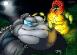 2girls anthro belly big_belly big_breasts biollante breasts dinosaur duo fat female femdom godzilla godzilla_(series) huge_belly huge_breasts huge_thighs hyper hyper_belly hyper_thighs inflation kaiju macro monster obese obese_female overweight overweight_female reptile scalie sharkbubble thick_thighs toho weight_gain