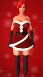 1girls 3d cassie_(paladins) cleavage eyeshadow female female_only geckoscave green_eyes large_breasts lipstick looking_at_viewer paladins red_hair smiling_at_viewer solo xmas