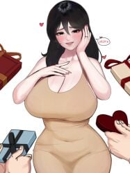 1girls big_breasts black_hair blush blushing breasts chocolate curvaceous curvy curvy_body curvy_female curvy_figure curvy_hips female female_focus female_only gift huge_breasts large_breasts long_hair married married_woman nuo original_character plump ring slim_waist solo solo_female valentine's_day voluptuous wide_hips wife