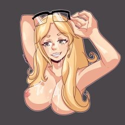 big_breasts blonde_hair carmella_corset cum cum_on_breasts cum_on_face glasses grand_theft_auto grand_theft_auto_v green_eyes hengary lipstick nipples nopixel smiling tagme_(artist)