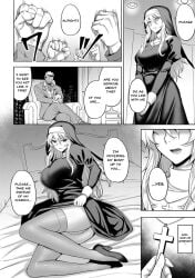 1girls bed big_breasts black_and_white cross english_text fat_ass jonylaser leggings long_hair nun thighhighs