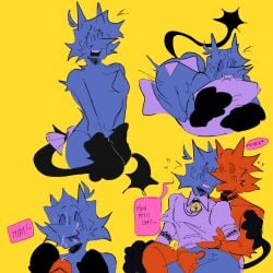 addison_(deltarune) blue_addison cat_ears cat_tail deltarune male orange_addison