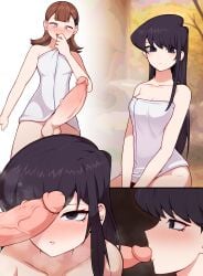 1futa 1girls aged_up big_penis blush brown_hair everyday2 exposed_penis futa_on_female futanari heart-shaped_pupils hot_spring imminent_fellatio imminent_oral imminent_sex kissing_penis kissing_penis_tip komi-san_wa_komyushou_desu komi_shouko long_hair looking_at_penis no_panties penis penis_on_face symbol-shaped_pupils towel yamai_ren