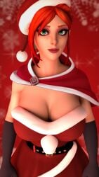 1girls 3d breasts cassie_(paladins) cleavage eyeshadow female female_only geckoscave green_eyes large_breasts lipstick looking_at_viewer paladins red_hair smiling_at_viewer solo xmas