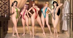 3d 5girls black_hair blonde_hair brown_hair crossover dead_or_alive dead_or_alive_xtreme_venus_vacation fatal_fury female female_only final_fantasy final_fantasy_vii harem honoka_(doa) huge_breasts king_of_fighters long_hair looking_at_viewer mai_shiranui medium_hair milf multiple_girls pink_hair ponytail sayuri_(dead_or_alive) side_ponytail sling_bikini snk sophitia_alexandra soul_calibur the_majestic tifa_lockhart voluptuous