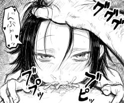 1boy 1girls age_difference ahe_gao all_the_way_to_the_base bags_under_eyes black_hair blowjob cum cum_in_mouth deepthroat female hand_on_another's_head holding_head koma_neko kuroki_tomoko messy_hair monochrome older_male older_man_and_teenage_girl pov simple_background straight teenage_girl teenager watashi_ga_motenai_no_wa_dou_kangaetemo_omaera_ga_warui! young younger_female