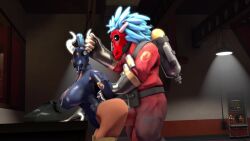 3d abdominal_bulge animated big_penis bigger_male blue_hair bodysuit faceless_male fempyro from_behind hand_on_arm high_heel_boots high_heels horn_grab horns mohawk_(hairstyle) mp4 no_sound penetration pyro pyro_(team_fortress_2) restrained ridiculous_fit sfm sfmdemon smaller_female smaller_penetrated source_filmmaker standing_sex stomach_bulge team_fortress_2 valve video