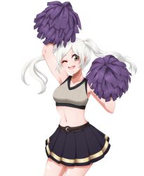 1girls alternate_costume bare_shoulders belt cheering cheerleader cheerleader_uniform crop_top curvy female female_only fire_emblem fire_emblem_awakening grey_eyes light-skinned_female light_skin lips looking_at_viewer medium_breasts midriff nintendo one_eye_closed open_mouth pom_poms robin_(fire_emblem) robin_(fire_emblem)_(female) seityr skirt solo thick thick_hips thick_thighs twintails violet_pom_poms white_background white_hair wide_hips yellow_eyes