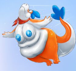 2016 anthro belly big_belly big_breasts breasts dinosaur falling fat female marine mario_(series) mostly_nude motion_lines nintendo nude obese obese_anthro obese_female overweight overweight_anthro overweight_female plessie puffed_cheeks raised_tail reptile scalie scarf scarf_only shenzel solo spread_arms super_mario_3d_world thick_thighs video_games wet wide_eyed wide_hips