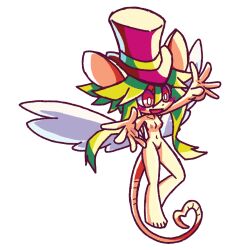 aboredsnek anthro blush blush_stickers clothing deity edit female green_hair hair hat headgear headwear hi_res humanoid long_hair mad_rat_dead mammal murid murine nipples nude pink_eyes rat rat_god_(mad_rat_dead) rat_tail rodent simple_background sketch smile solo top_hat wings