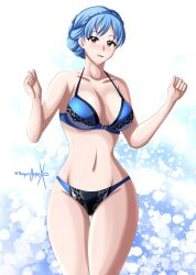 1girls ass_visible_through_thighs bare_thighs blue_hair blue_panties bra breasts brown_eyes cleavage commission female female_only fire_emblem fire_emblem:_three_houses lingerie looking_at_viewer marianne_von_edmund medium_breasts nintendo panties smile solo sonicheroxd thighs underwear