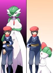 1boy 1girls 2020s 2022 2koma age_progression alpha_pokémon anthro ara_ara ass_visible_through_thighs banguro8 beret black_hair blue_eyes blush blushing bob_cut breasts cleavage clothed clothing comic covered_mouth dress embarrassed eyes_visible_through_hair female gardevoir green_body green_hair grin hair_over_eyes hair_over_one_eye hand_behind_back hand_on_arm hand_on_shoulder happy hat height_difference highres human humanoid large_breasts looking_at_another looking_away looking_down looking_up male multicolored_body navel nintendo open_mouth pants pokémon_(species) pokemon pokemon_(species) pokemon_legends:_arceus ralts red_eyes rei_(pokemon) scarf seductive short_hair shy simple_background smaller_male smile standing tall_female teeth thick_thighs thigh_gap thighs tongue two_tone_body white_body white_skin wide_hips wide_sleeves