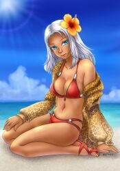 artist_request beack bikini elma_(xenoblade_x) flower_in_hair nintendo ocean outdoors outside sand swimsuit tagme xenoblade_(series) xenoblade_chronicles_x