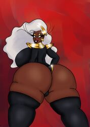 1girls african african_female bimbo cursed_camel dark-skinned_female dark_skin eyeshadow female female_only huge_ass huge_breasts leotard lipstick marvel marvel_comics ororo_munroe solo storm_(x-men) white_eyes x-men