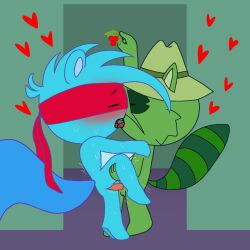 anal anal_sex blue_fur cum cum_in_ass cum_inside fur furry_only gay gay_sex green_fur happy_tree_friends heart hi_res kissing love male/male mistletoe non-human penis penis_in_ass shifty shifty_(htf) splendid_(htf) tongue_kiss