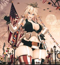 3d absurdres aircraft airplane american_flag american_flag_legwear ashigara_(kantai_collection) asymmetrical_legwear atago_(kantai_collection) balloon bare_shoulders blonde_hair blue_eyes blush breasts chains cityscape clock cloud custom_maid_3d_2 female ffkw fingerless_gloves fireworks flag flag_print front-tie_top fusou_(kantai_collection) gambier_bay_(kantai_collection) garter_straps giant giantess gloves hair_between_eyes hand_on_hip headgear highres iowa_(kantai_collection) kantai_collection lamppost large_breasts long_hair miniskirt mismatched_legwear murakumo_(kantai_collection) mutsu_(kantai_collection) navel open_mouth railing sendai_(kantai_collection) size_difference skirt sky star-shaped_pupils star_(symbol) striped striped_legwear striped_skirt symbol-shaped_pupils takao_(kantai_collection) tatsuta_(kantai_collection) tenryuu_(kantai_collection) thighhighs thighs vertical-striped_legwear vertical-striped_skirt vertical_stripes waving yamashiro_(kantai_collection) yamato_(kantai_collection) z1_leberecht_maass_(kantai_collection) z3_max_schultz_(kantai_collection)