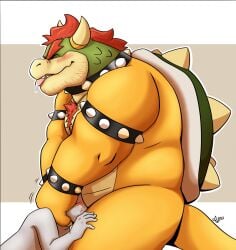 2boys anon anthro armband bara bowser bracelet collar danipika duo eyebrows facial_hair fellatio gay gay_blowjob gay_sex hair hi_res horn jewelry koopa male male/male male_only mario_(series) muscular muscular_anthro muscular_male nintendo oral penile red_hair reptile scalie sex shell spiked_armband spiked_bracelet spiked_collar spiked_shell spikes spikes_(anatomy) tongue video_games yellow_body