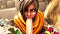 1girls 3d animated athletic_female big_penis blowjob brown_hair dark-skinned_female deepthroat fellatio hcid huge_cock human interracial kinessa_(paladins) koga_(paladins) large_penis no_sound oral oral_sex paladins pov pov_blowjob pov_eye_contact red_eyes sfm short_hair source_filmmaker tagme video