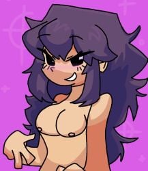 black_eyes blush blushing breasts breasts_out friday_night_funkin latina lylace nipples purple_background purple_hair tan_skin tits virtual_youtuber youtuber