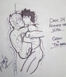 2boys against_wall arek-kz kissing male_on_male male_only muscular_male qrow_branwen rwby sex_against_wall taiyang_xiao_long yaoi