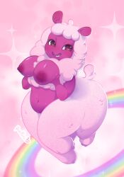 centaur centaurworld curly_hair female fluffy furry hissmiss large_breasts monster netflix no_humans pink_skin rainbow solo tail wammawink