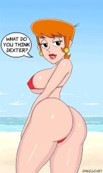 1girls animated ass beach big_breasts bouncing_breasts breasts dexter's_laboratory dexter's_mom earrings fair_skin female female_focus female_only huge_breasts light-skinned_female light_skin lipstick meegol orange_hair short_hair solo solo_female solo_focus speech_bubble text thick_thighs thighs