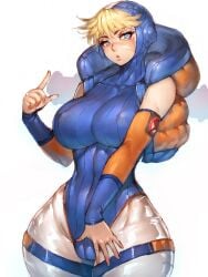 1girls apex_legends big_breasts blonde_hair blue_eyes bodysuit cameltoe clothed clothing curvy eye_contact fat_mons female fully_clothed fumio_(rsqkr) hourglass_figure huge_breasts lichtenberg_figure light-skinned_female light_skin looking_at_viewer nipple_bulge pale_skin plump_camel_toe plump_labia scar solo standing thick_thighs thighs voluptuous wattson_(apex_legends) white_background wide_hips