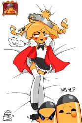 4boys bowtie bullet_kin bullet_king_(enter_the_gungeon) crossdressing crown enter_the_gungeon laying_on_bed panties skirt tagme trigger_twins yellow_hair yellow_skin 딸딸딸달딸