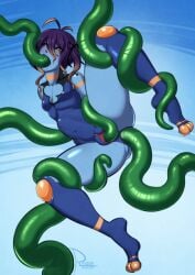 1girls anal anal_penetration arms_behind_back blue_skin breasts chumumi_(monster_girl_island) clothed_sex clothing female frog_girl green_tentacles monster_girl monster_girl_island open_mouth oral oral_penetration penetration purple_hair pussy rayzoir restrained sex short_hair spread_legs suspension tentacle tentacle_in_ass tentacle_in_mouth tentacle_in_pussy tentacle_sex tentacles throat_bulge triple_penetration vaginal_penetration yellow_eyes