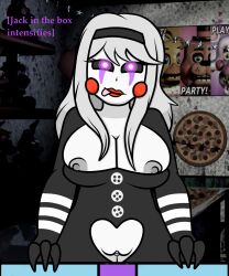 1girls black_suit breasts clitoris female female_only five_nights_at_freddy's five_nights_at_freddy's_2 fnaf glowing_eyes lipstick looking_at_viewer marionette_(fnaf) nipple_slip nipples puppet_(fnaf) purple_eyes rosy_cheeks tongue vagina white_hair white_skin zaftero_(artist)