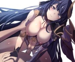 1boy 1girls breasts cowgirl_position female genshin_impact hinghoi male nipples penis pov pussy raiden_shogun raiden_shogun_(magatsu_mitake_narukami_no_mikoto) sex vaginal_penetration