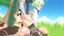 1girls 2boys 3d aether_(genshin_impact) anal_penetration animal_ears animated areola blonde_hair bottomless double_penetration female femboy femboy_on_female genshin_impact glasses green_hair horizontalslope male medium_breasts mmf_threesome mp4 nipples orange_eyes sex sound stockings straight sucrose_(genshin_impact) tagme thighhighs vaginal_penetration venti_(genshin_impact) video