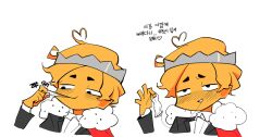 blush bullet_king_(enter_the_gungeon) condom condom_pull crown enter_the_gungeon gijinka korean_text tagme translation_request yellow_hair yellow_skin 딸딸딸달딸