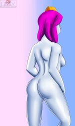 anthro blacksmith_(enter_the_gungeon) blue_skin breasts enter_the_gungeon female filler_shmazman hat pink_hair rear_view sideboob tagme