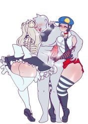 1boy 2girls ass big_ass big_penis bloody_marie crossover dedalo faceless_male female french_kiss kissing male marie_(persona_4) penis persona persona_4 pimp skullgirls thick_thighs thighhighs tongue video_games