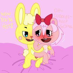 blush breasts bunny chipmunk cowgirl_position cuddles_(htf) fur furry giggles_(htf) grabbing grabbing_breasts happy_tree_friends hi_res male/female nipples penis penis_in_pussy pink_fur playing_with_nipple sex straight touching_breast vagina yellow_fur