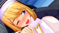 1futa 3d ahe_gao animated areola bent_over big_breasts blonde_hair blue_eyes breasts_out censored clothed clothing exposed_breasts fully_clothed futa_only futanari heart-shaped_pupils huge_breasts human large_ass large_breasts large_penis light-skinned_futanari light_skin looking_pleasured marumega masturbation masturbation_through_clothing nipples no_sound nun nun's_habit nun_outfit pale-skinned_futanari pale_skin rolling_eyes solo thick_thighs tongue tongue_out video